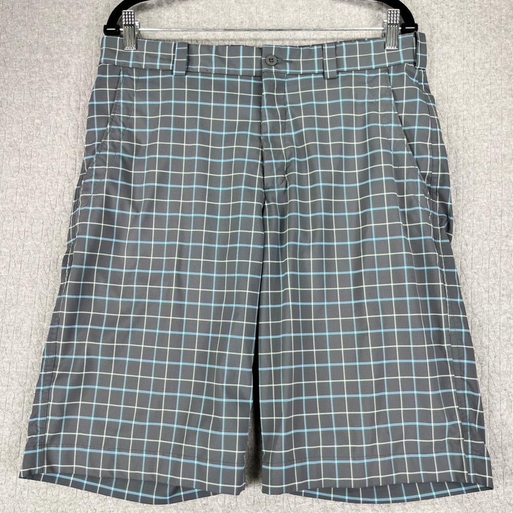 Nike Golf Shorts Men 32‎ Gray windowpane Check Performance Flat Front Dri-FIT